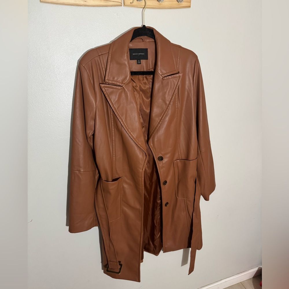 Banana Republic Brown Vegan Leather Belted Trench Coat Jacket M